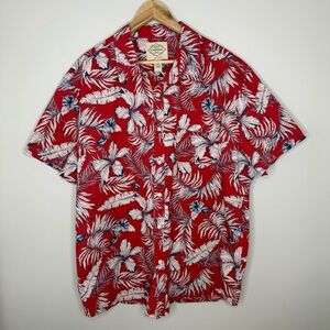 St John’s Bay Men’s XXL Red And White Hawaiian Floral Print Button Down